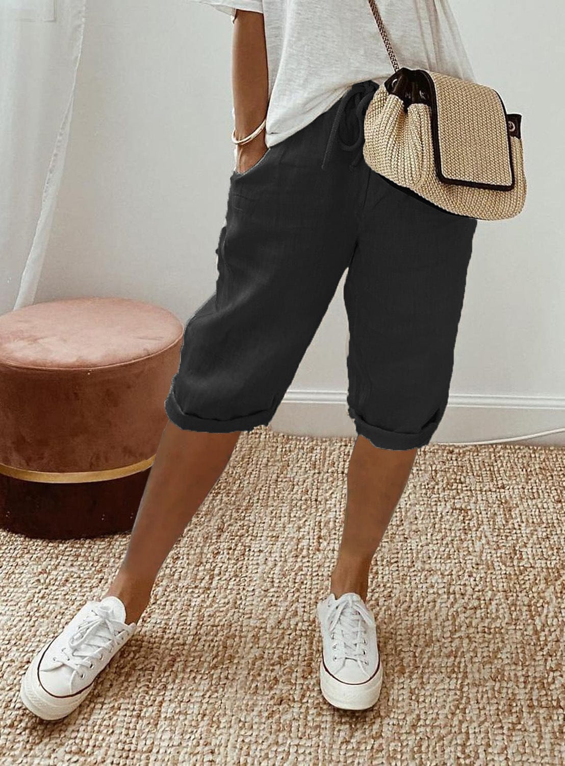 Bermuda Feminina Solta Vintage de Linho Ferrazi