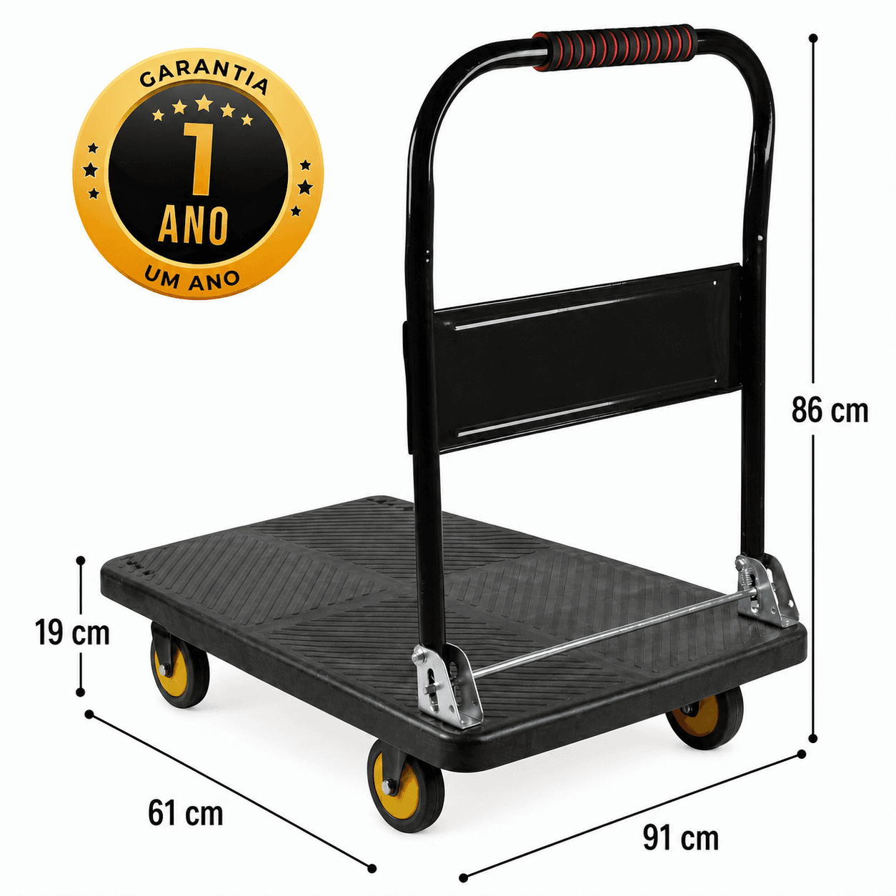 Carrinho Plataforma de Carga Dobrável Industrial 400kg em Aço Carbono com Rodas PU