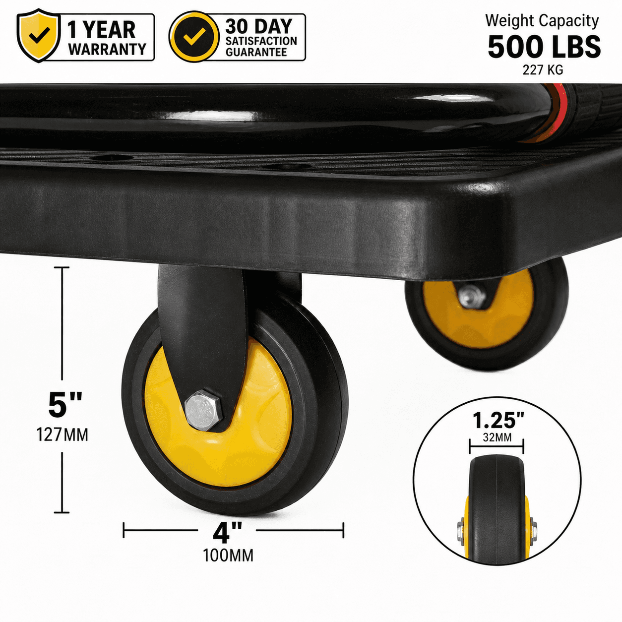Carrinho Plataforma de Carga Dobrável Industrial 400kg em Aço Carbono com Rodas PU