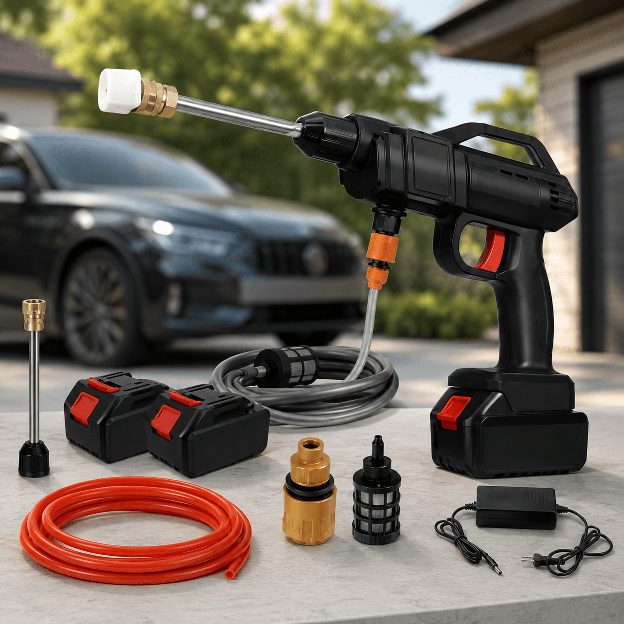 Lavadora Jato de Alta Pressão Sem Fio 1500W Bateria 18V + Mangueira 5m (BRINDE)